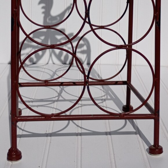 Metal Wine Rack 6 Bottle Holder Red Rooster French Country Kitchen Chicken Decor - Picture 14 of 16